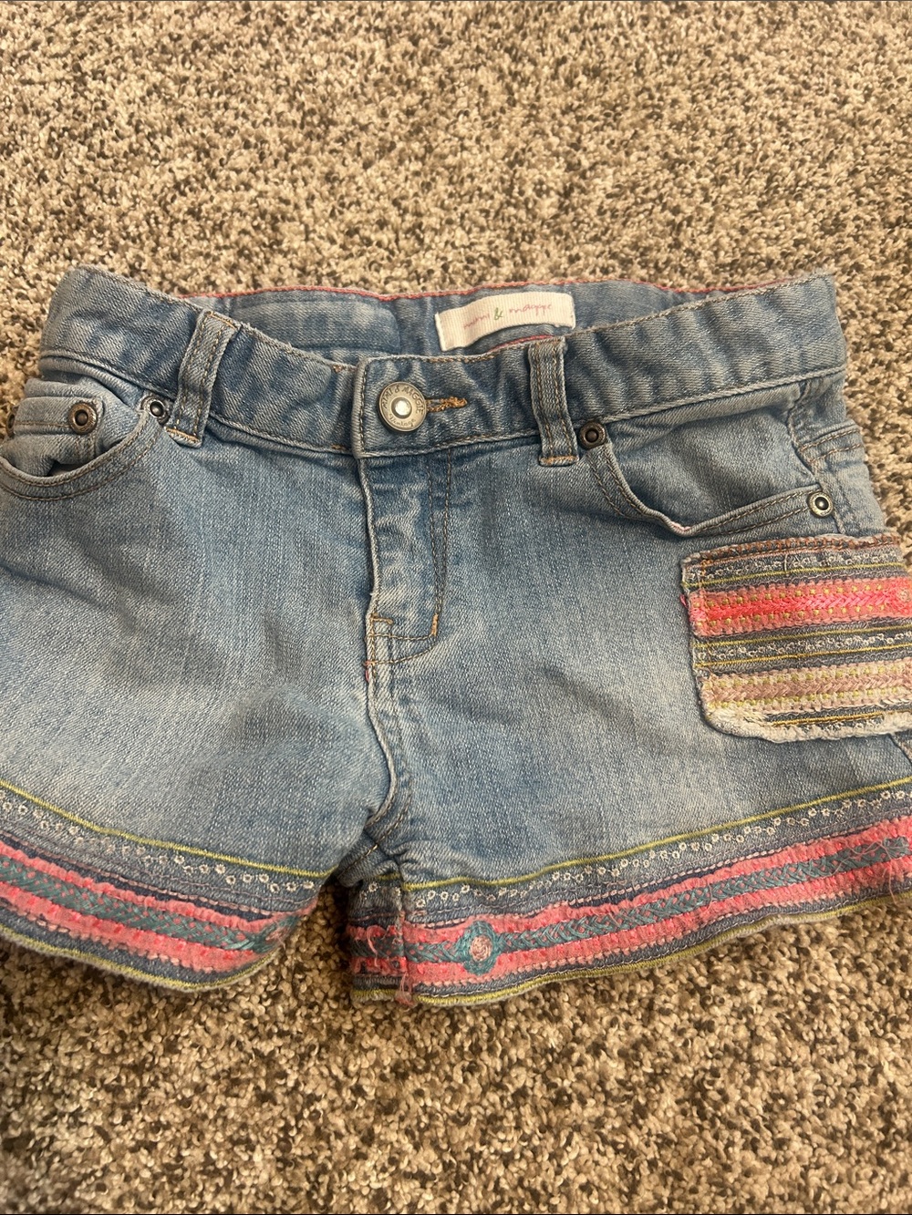Mimi & Maggie Light Blue Denim Shorts with Pink and Multicolor Trim